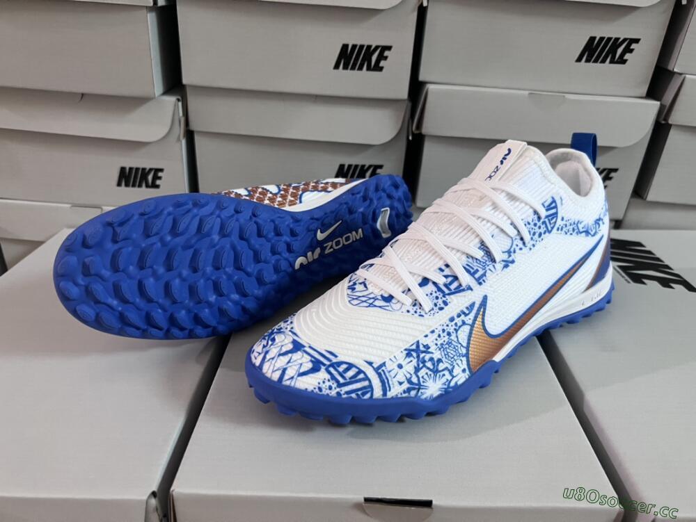 Unisex Nike Air Zoom Mercurial Vapor 15 Pro TF Artificial Turf Low-Tops Football Shoes - White/Blue/Gold
