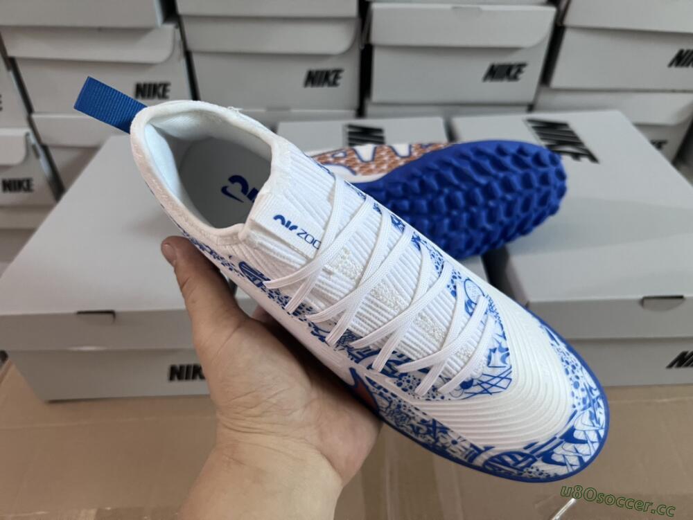 Unisex Nike Air Zoom Mercurial Vapor 15 Pro TF Artificial Turf Low-Tops Football Shoes - White/Blue/Gold