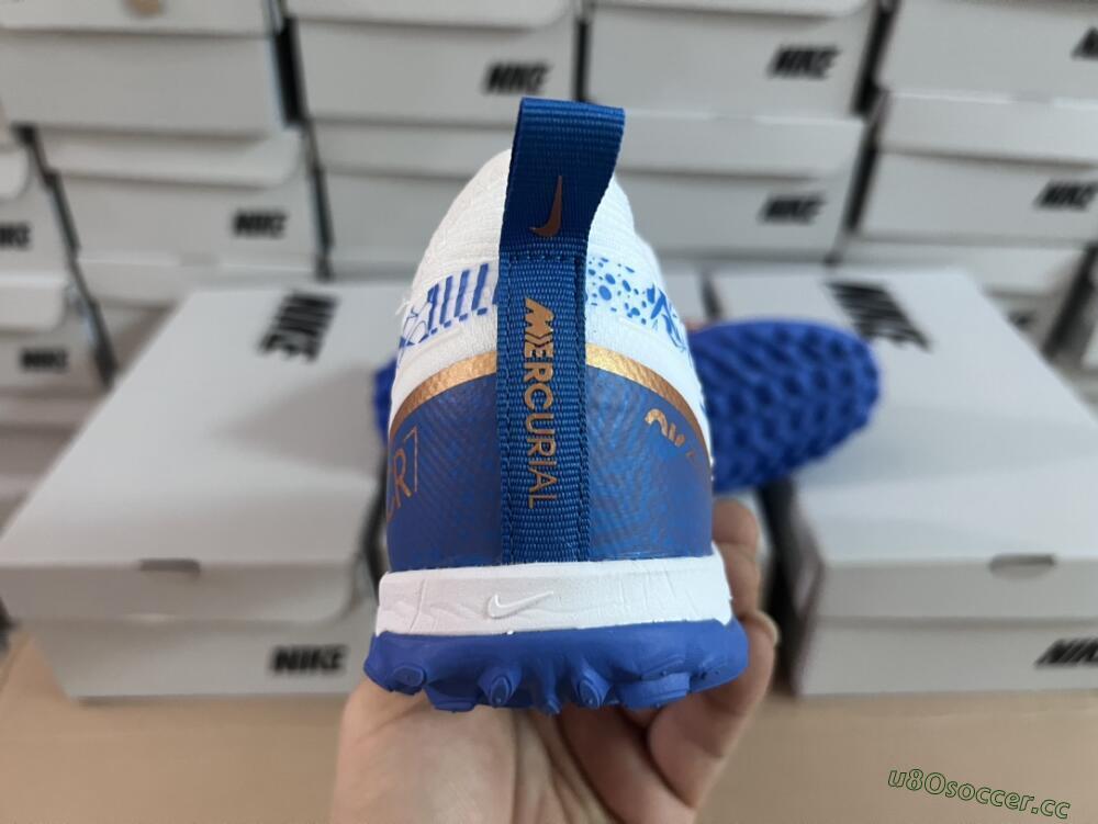 Unisex Nike Air Zoom Mercurial Vapor 15 Pro TF Artificial Turf Low-Tops Football Shoes - White/Blue/Gold