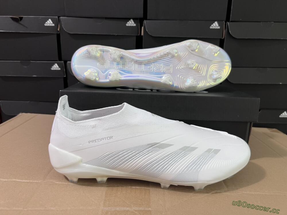 Men's Adidas Predator Elite Laceless FG Firm Ground Low-Tops Football Boots - White/Silver