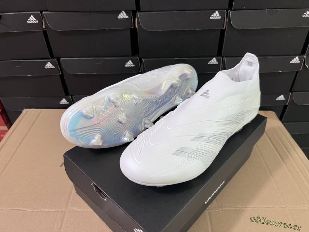 Men's Adidas Predator Elite Laceless FG Firm Ground Low-Tops Football Boots - White/Silver