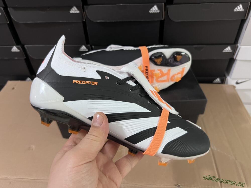 Unisex Adidas Predator Elite Foldover Tongue FG Firm Ground Low-Tops Football Boots - White/Black/Orange