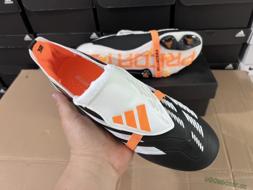 Unisex Adidas Predator Elite Foldover Tongue FG Firm Ground Low-Tops Football Boots - White/Black/Orange