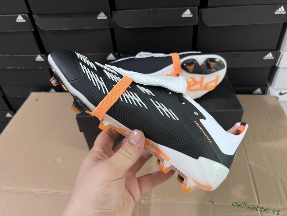 Unisex Adidas Predator Elite Foldover Tongue FG Firm Ground Low-Tops Football Boots - White/Black/Orange