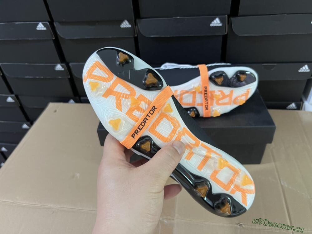 Unisex Adidas Predator Elite Foldover Tongue FG Firm Ground Low-Tops Football Boots - White/Black/Orange