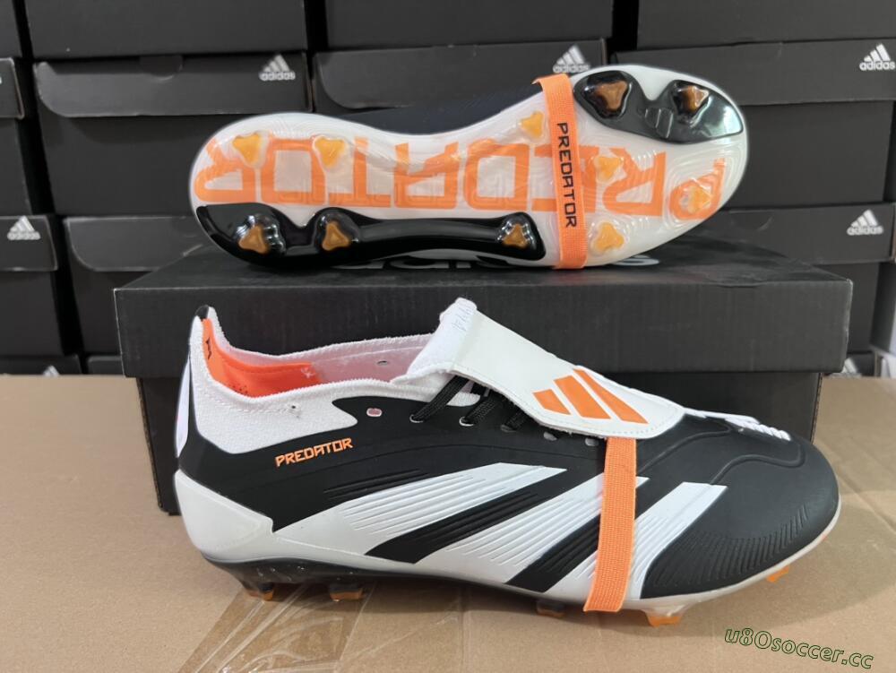 Unisex Adidas Predator Elite Foldover Tongue FG Firm Ground Low-Tops Football Boots - White/Black/Orange