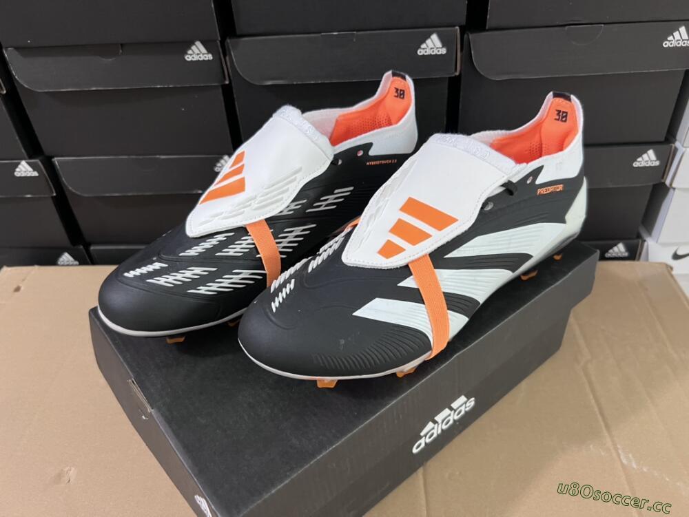 Unisex Adidas Predator Elite Foldover Tongue FG Firm Ground Low-Tops Football Boots - White/Black/Orange