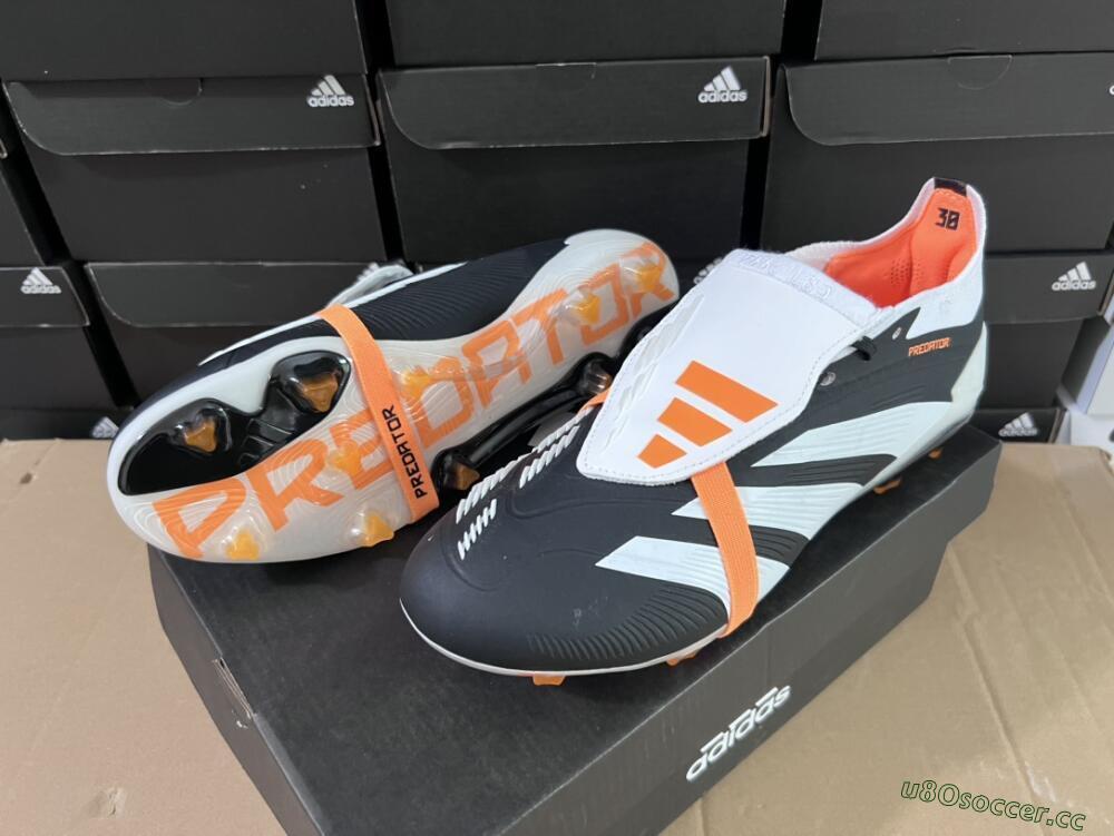 Unisex Adidas Predator Elite Foldover Tongue FG Firm Ground Low-Tops Football Boots - White/Black/Orange