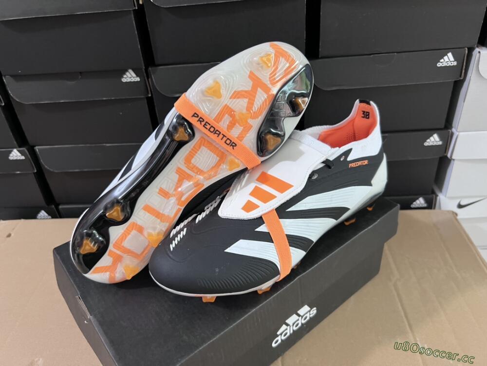 Unisex Adidas Predator Elite Foldover Tongue FG Firm Ground Low-Tops Football Boots - White/Black/Orange