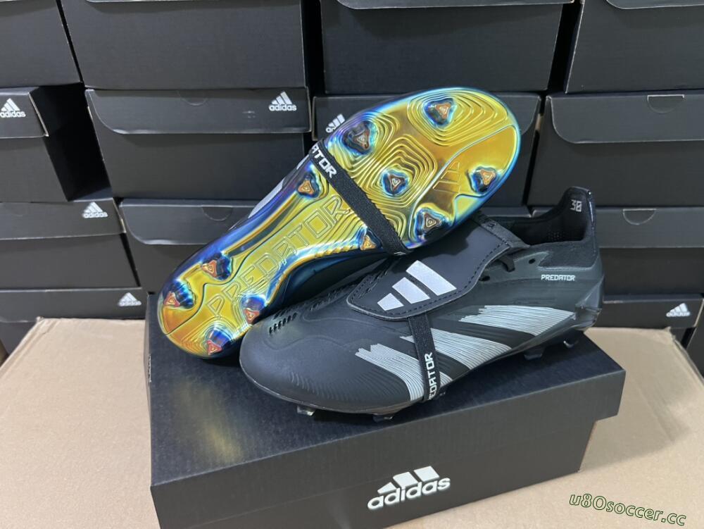 Men's Adidas Predator Elite Foldover Tongue FG Firm Ground Low-Tops Football Boots - Black/Silver/Gold