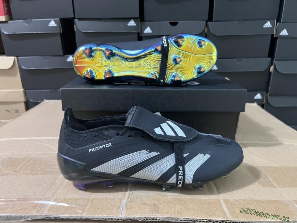Men's Adidas Predator Elite Foldover Tongue FG Firm Ground Low-Tops Football Boots - Black/Silver/Gold