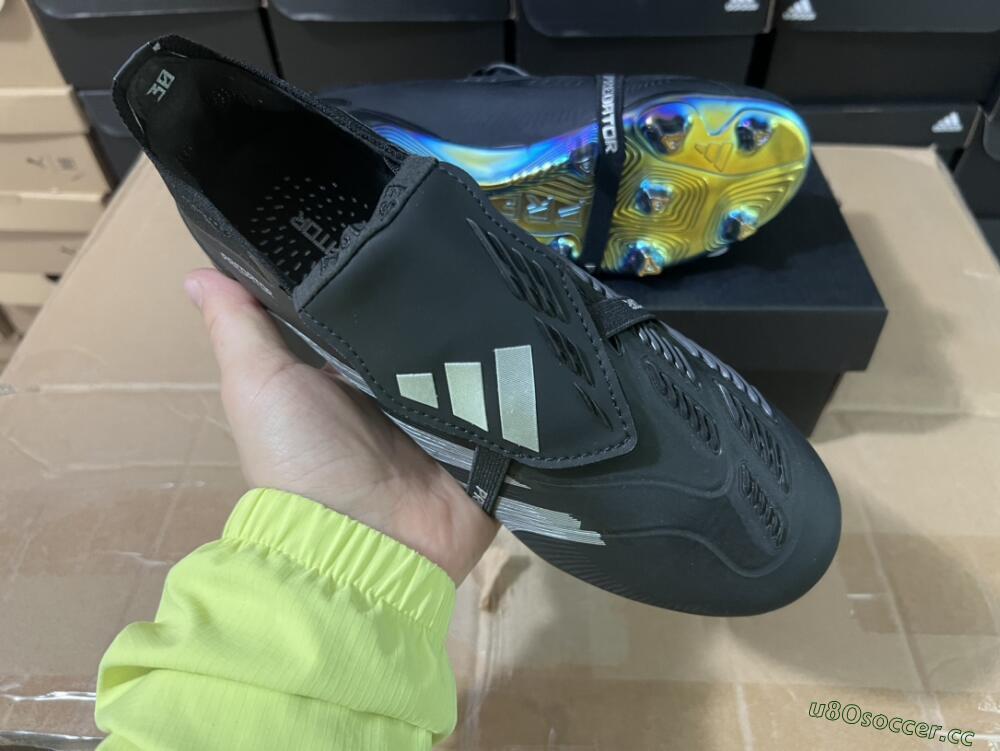 Men's Adidas Predator Elite Foldover Tongue FG Firm Ground Low-Tops Football Boots - Black/Silver/Gold