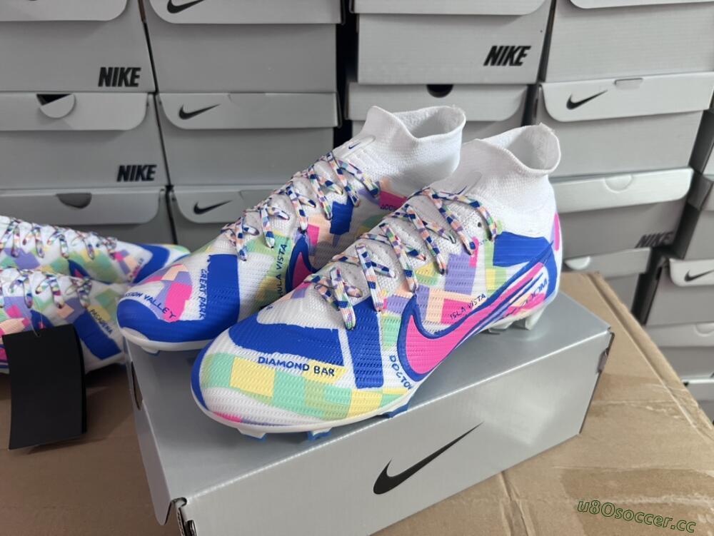 Unisex Nike Air Zoom Mercurial Superfly 9 Elite FG Firm Ground High-Tops Football Boots - White/Rainbow