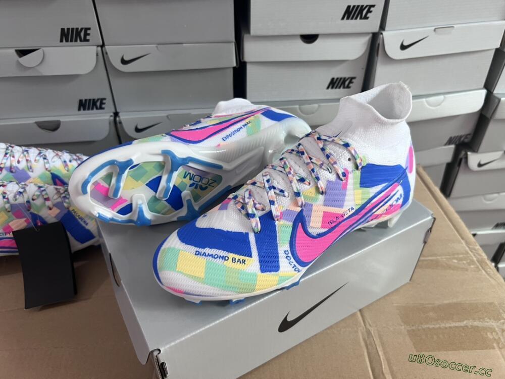 Unisex Nike Air Zoom Mercurial Superfly 9 Elite FG Firm Ground High-Tops Football Boots - White/Rainbow