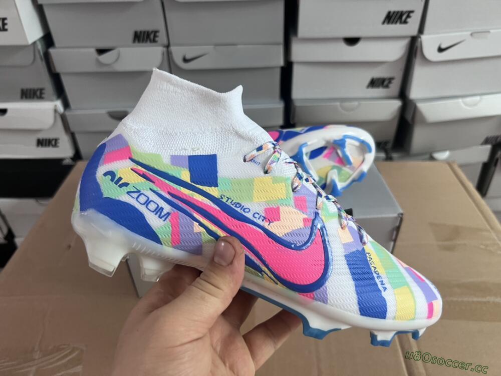 Unisex Nike Air Zoom Mercurial Superfly 9 Elite FG Firm Ground High-Tops Football Boots - White/Rainbow