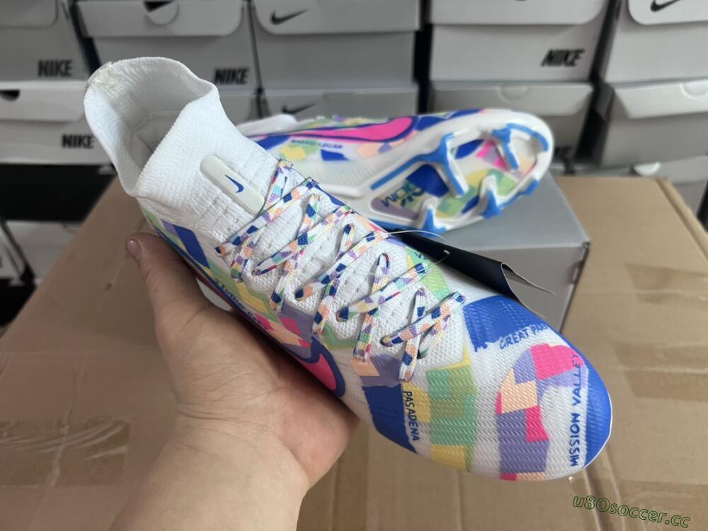 Unisex Nike Air Zoom Mercurial Superfly 9 Elite FG Firm Ground High-Tops Football Boots - White/Rainbow