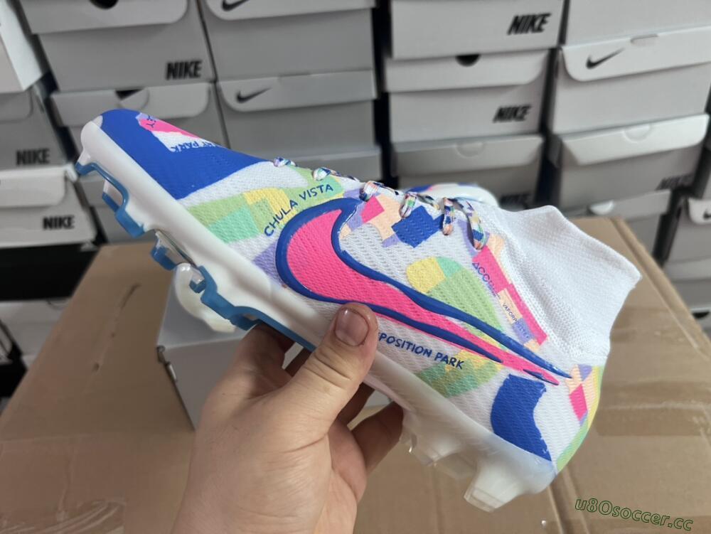 Unisex Nike Air Zoom Mercurial Superfly 9 Elite FG Firm Ground High-Tops Football Boots - White/Rainbow