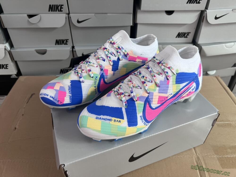 Unisex Nike Air Zoom Mercurial Vapor 15 Elite FG Firm Ground Low-Tops Football Boots - Beige/Blue/Yellow/Pink