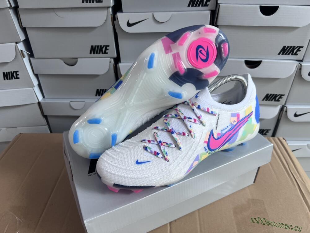 Men's Nike Phantom Luna Elite NU FG Firm Ground High-Tops Football Boots - Beige/Blue/Yellow/Pink