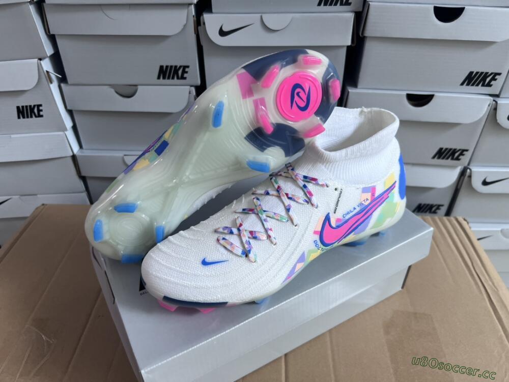 Men's Nike Phantom Luna Elite NU FG Firm Ground High-Tops Football Boots - Beige/Blue/Yellow/Pink