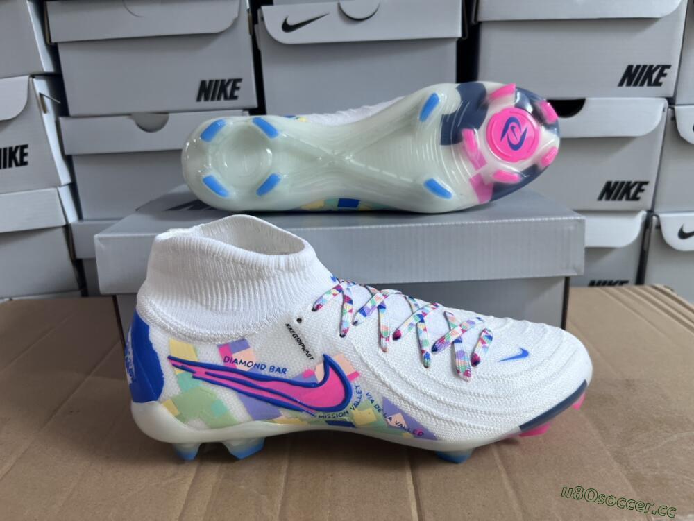 Men's Nike Phantom Luna Elite NU FG Firm Ground High-Tops Football Boots - Beige/Blue/Yellow/Pink