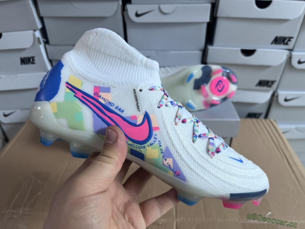 Men's Nike Phantom Luna Elite NU FG Firm Ground High-Tops Football Boots - Beige/Blue/Yellow/Pink