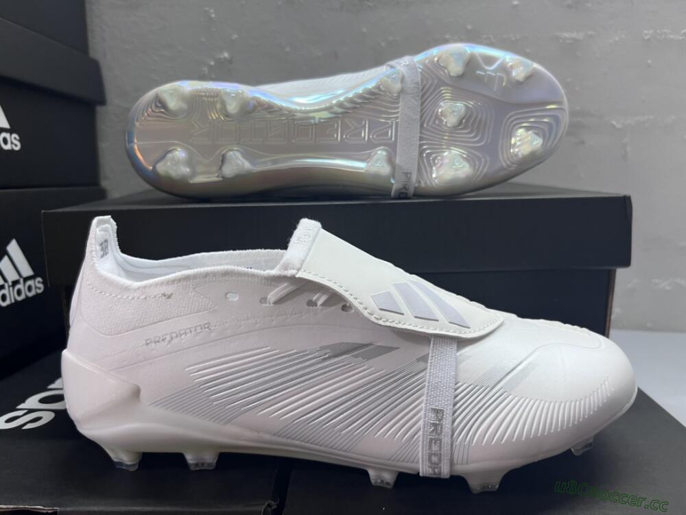 Unisex Adidas Predator Elite Foldover Tongue FG Firm Ground Low-Tops Football Boots - Beige/White/Silver