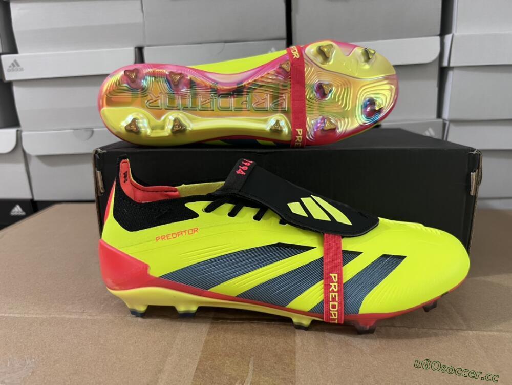Unisex Adidas Predator Elite Foldover Tongue FG Firm Ground Low-Tops Football Boots - Yellow/Black/Red