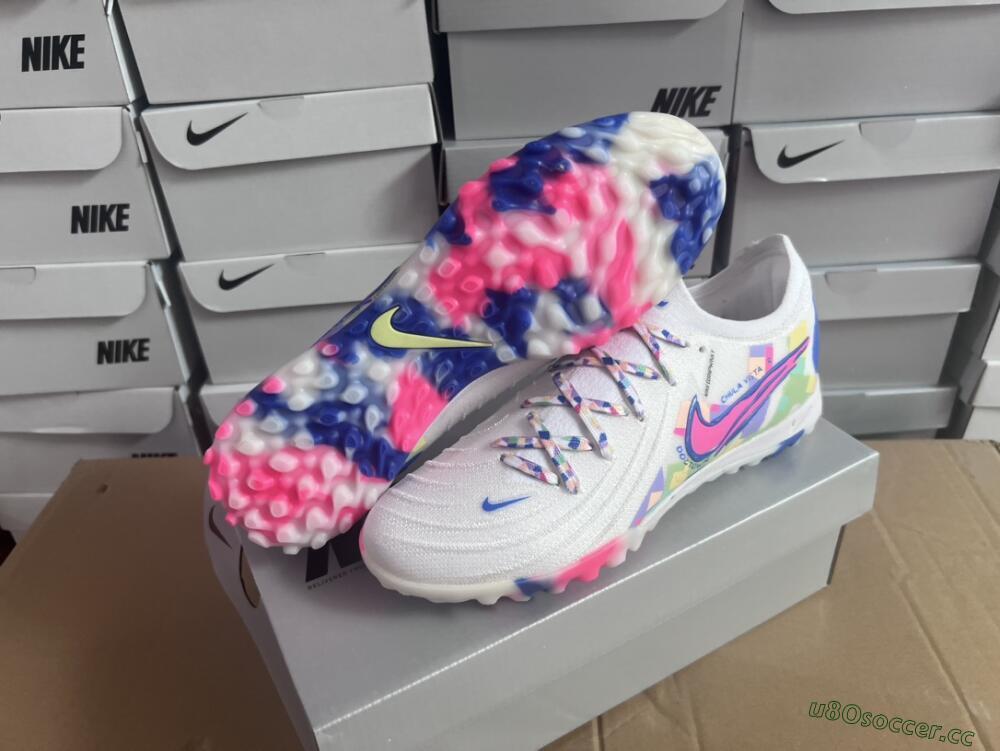 Men's Nike Phantom Luna Elite TF Artificial Turf Low-Tops Football Shoes - White/Blue/Pink/Yellow