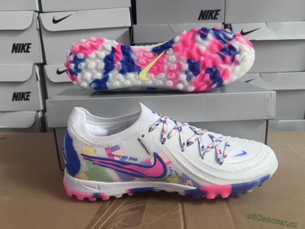 Men's Nike Phantom Luna Elite TF Artificial Turf Low-Tops Football Shoes - White/Blue/Pink/Yellow