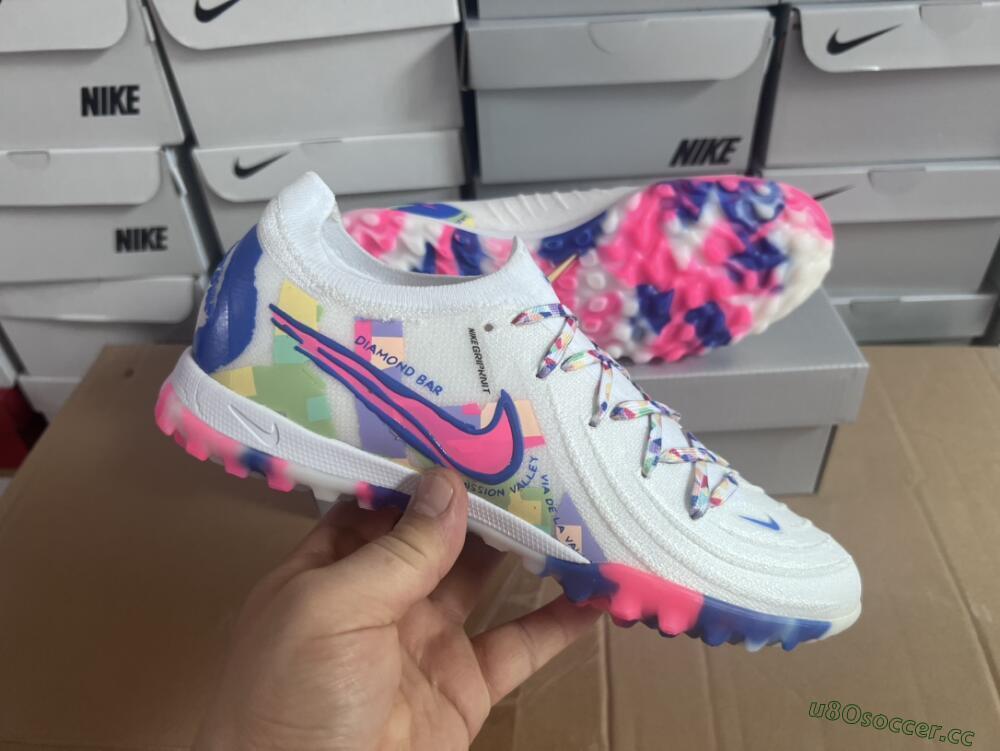 Men's Nike Phantom Luna Elite TF Artificial Turf Low-Tops Football Shoes - White/Blue/Pink/Yellow