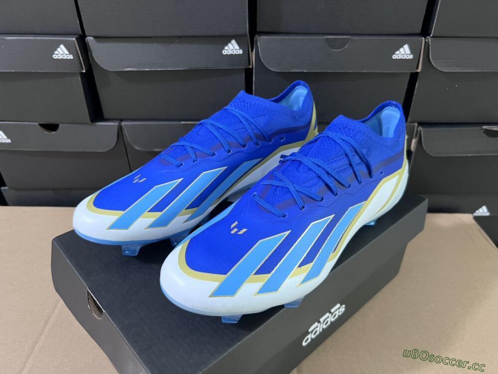 Men's Adidas X Crazyfast.1 Messi FG Firm Ground Low-Tops Football Boots - Blue/Jade/Gold/White