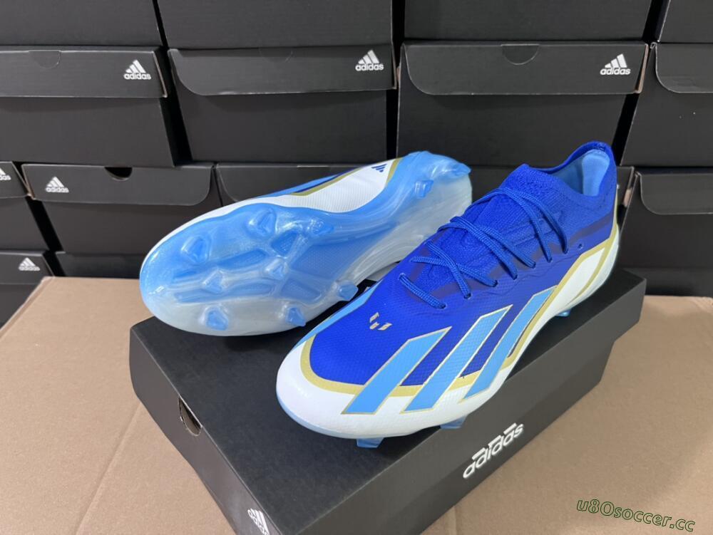 Men's Adidas X Crazyfast.1 Messi FG Firm Ground Low-Tops Football Boots - Blue/Jade/Gold/White