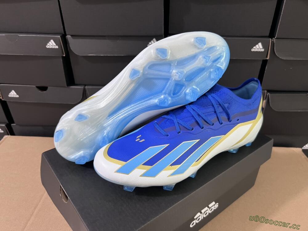 Men's Adidas X Crazyfast.1 Messi FG Firm Ground Low-Tops Football Boots - Blue/Jade/Gold/White
