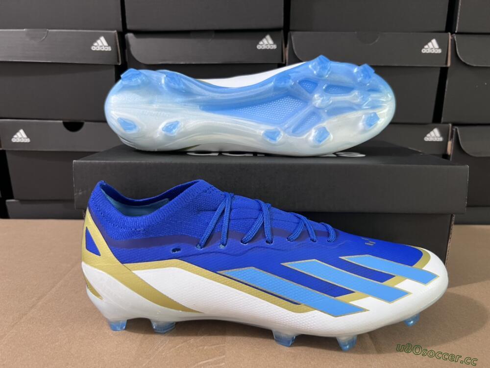 Men's Adidas X Crazyfast.1 Messi FG Firm Ground Low-Tops Football Boots - Blue/Jade/Gold/White