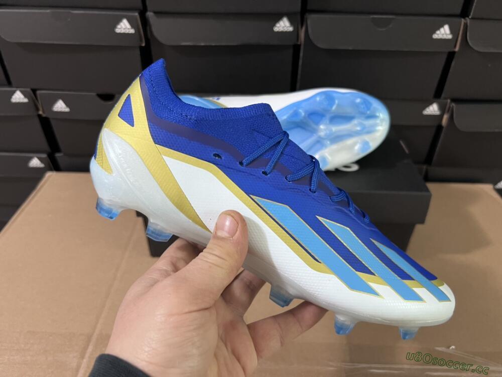 Men's Adidas X Crazyfast.1 Messi FG Firm Ground Low-Tops Football Boots - Blue/Jade/Gold/White