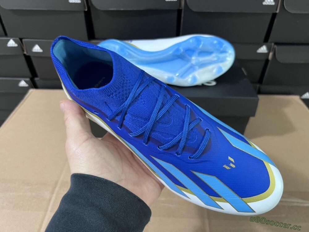 Men's Adidas X Crazyfast.1 Messi FG Firm Ground Low-Tops Football Boots - Blue/Jade/Gold/White