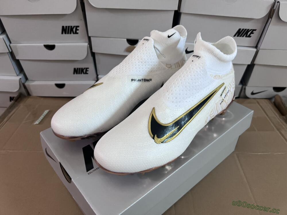 Men's Nike Phantom GX Elite DF Link United Golden Pack FG Firm Ground High-Tops Football Boots - White/Metallic Gold/Black