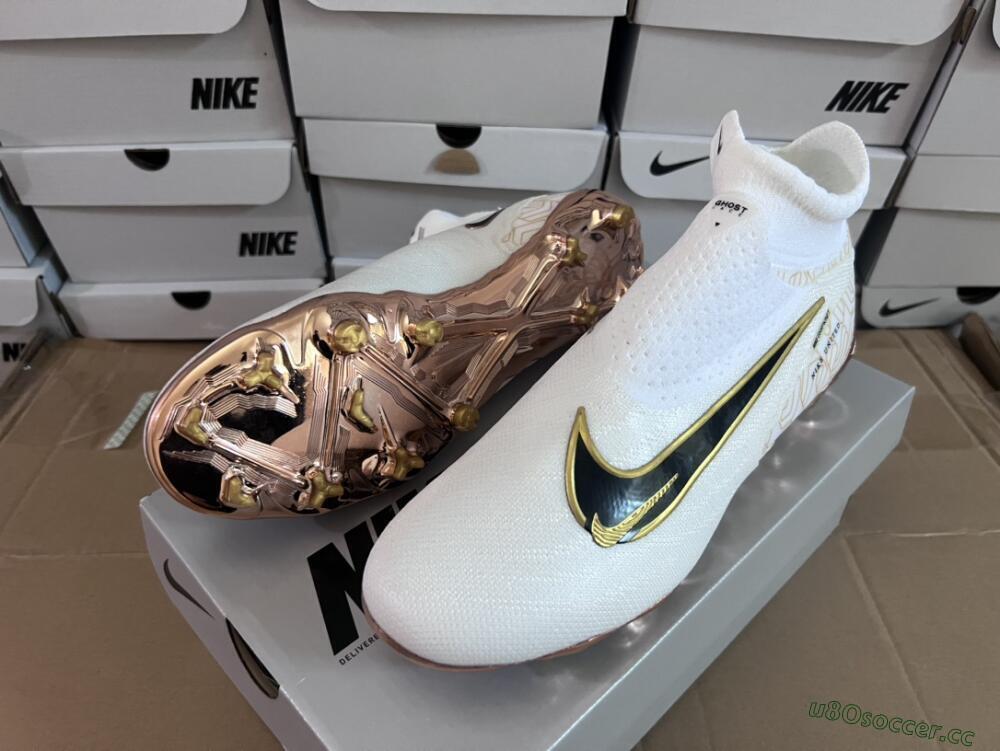 Men's Nike Phantom GX Elite DF Link United Golden Pack FG Firm Ground High-Tops Football Boots - White/Metallic Gold/Black