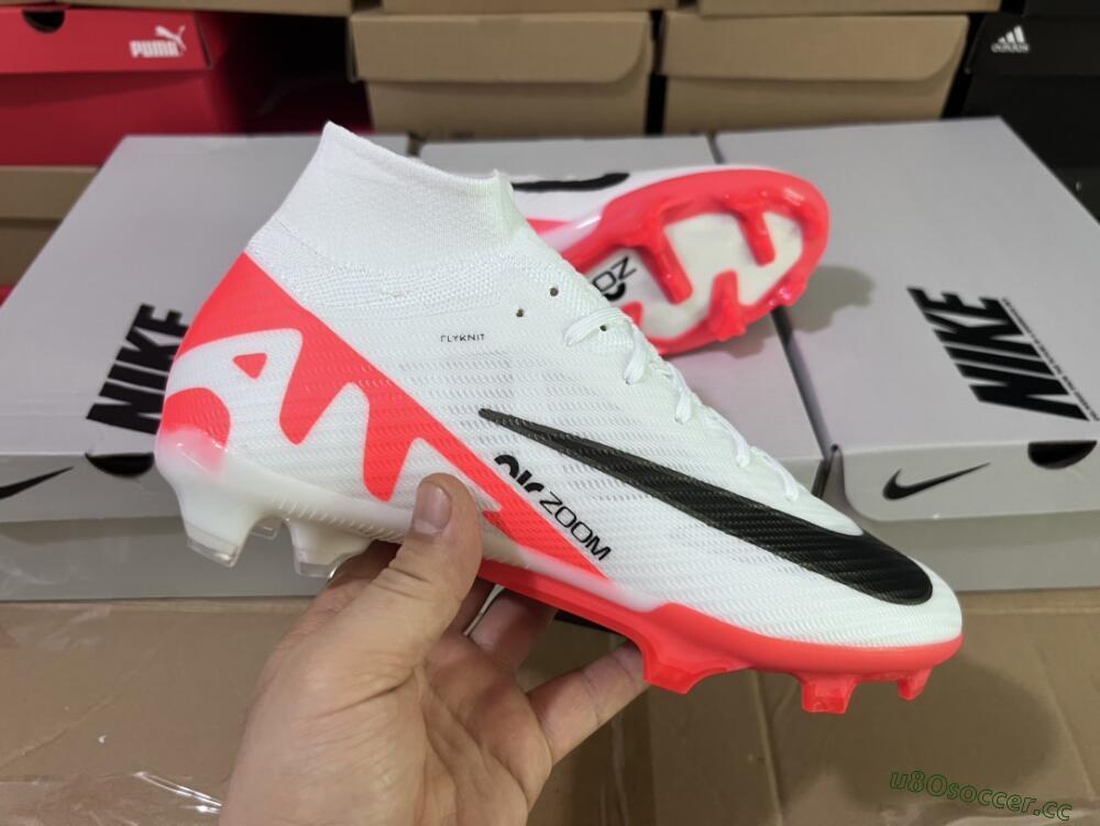 Men's Nike Air Zoom Mercurial Superfly 9 Elite FG Firm Ground High-Tops Football Boots - White/Black/Red