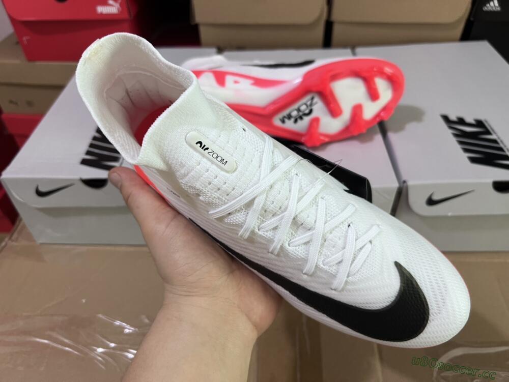 Men's Nike Air Zoom Mercurial Superfly 9 Elite FG Firm Ground High-Tops Football Boots - White/Black/Red