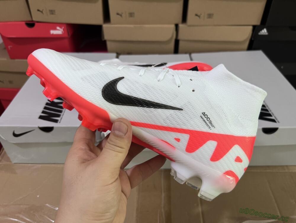 Men's Nike Air Zoom Mercurial Superfly 9 Elite FG Firm Ground High-Tops Football Boots - White/Black/Red