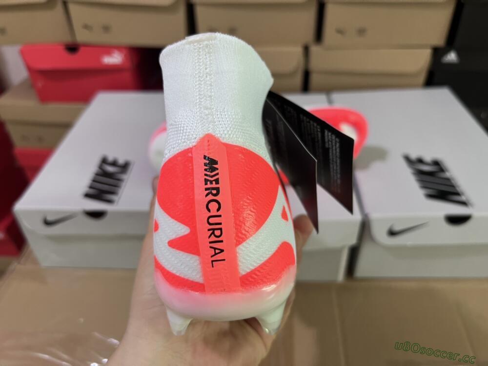 Men's Nike Air Zoom Mercurial Superfly 9 Elite FG Firm Ground High-Tops Football Boots - White/Black/Red