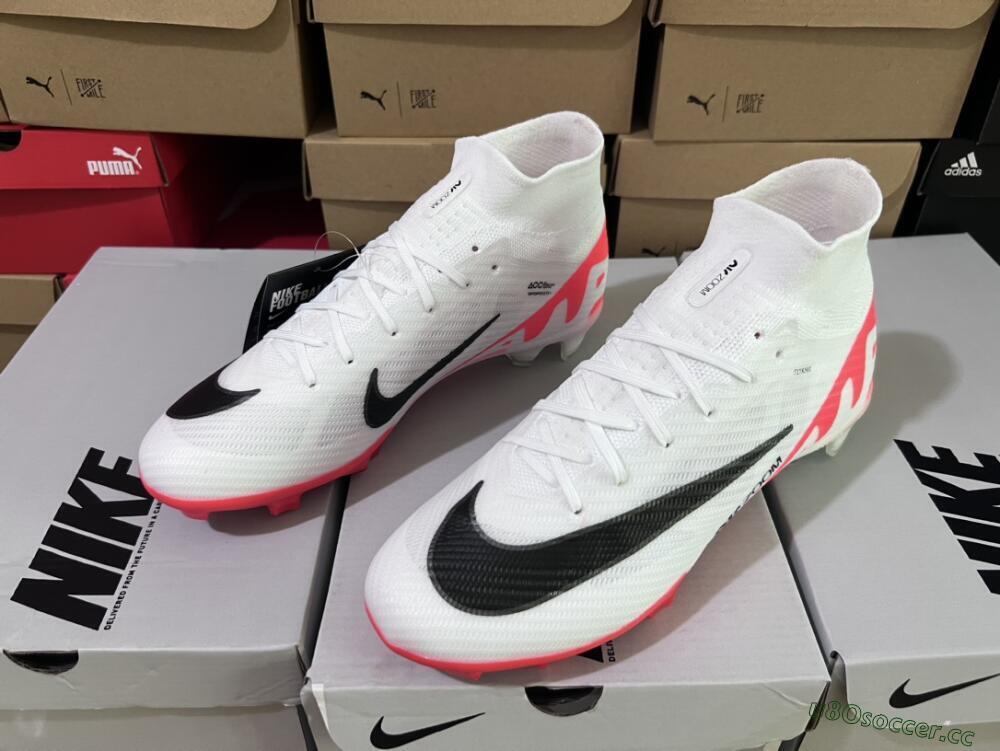 Men's Nike Air Zoom Mercurial Superfly 9 Elite FG Firm Ground High-Tops Football Boots - White/Black/Red