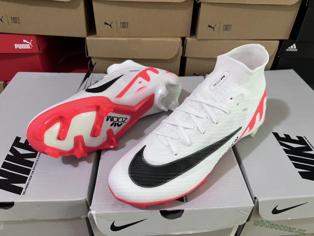 Men's Nike Air Zoom Mercurial Superfly 9 Elite FG Firm Ground High-Tops Football Boots - White/Black/Red