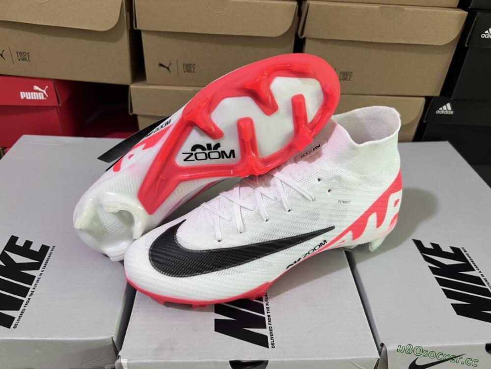 Men's Nike Air Zoom Mercurial Superfly 9 Elite FG Firm Ground High-Tops Football Boots - White/Black/Red