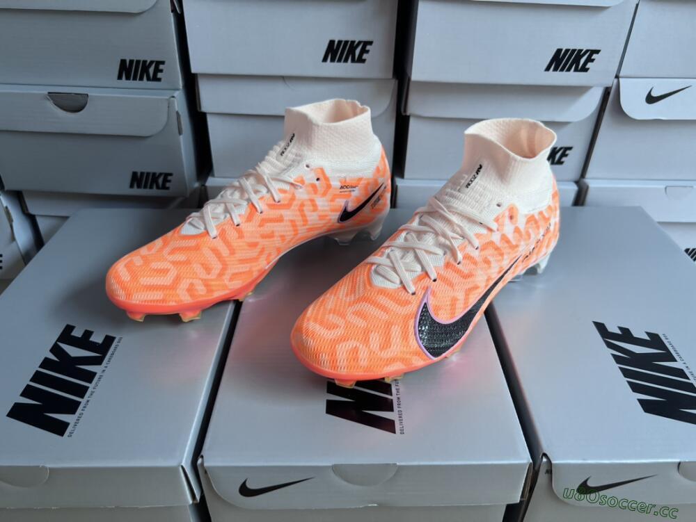 Unisex Nike Air Zoom Mercurial Superfly 9 Elite FG Firm Ground High-Tops Football Boots - White/Orange/Black