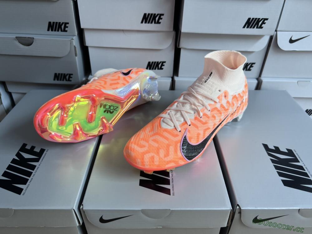 Unisex Nike Air Zoom Mercurial Superfly 9 Elite FG Firm Ground High-Tops Football Boots - White/Orange/Black