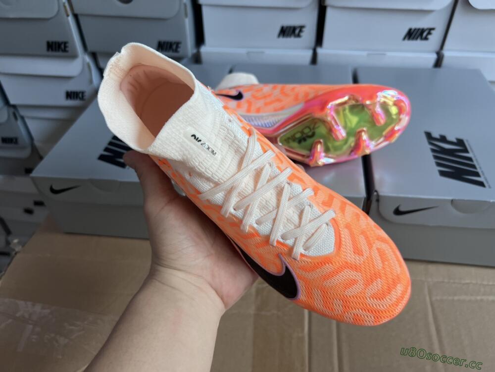 Unisex Nike Air Zoom Mercurial Superfly 9 Elite FG Firm Ground High-Tops Football Boots - White/Orange/Black