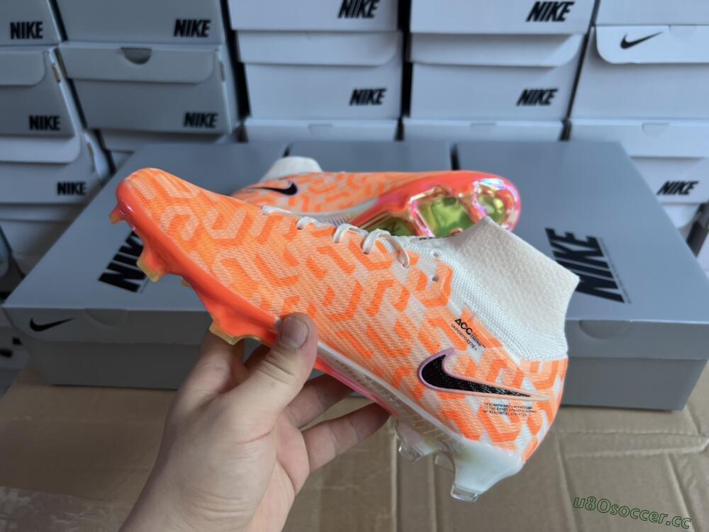 Unisex Nike Air Zoom Mercurial Superfly 9 Elite FG Firm Ground High-Tops Football Boots - White/Orange/Black